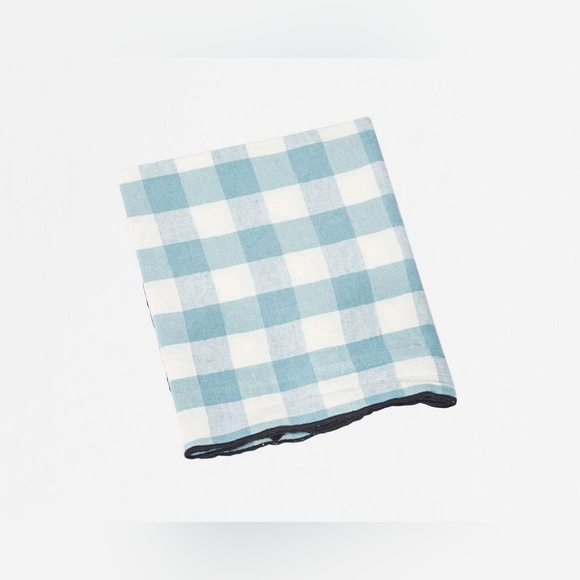 NEW Anthropologie Maison de Vacances Plaid Tablecloth Linen Aqua - Picture 2 of 6
